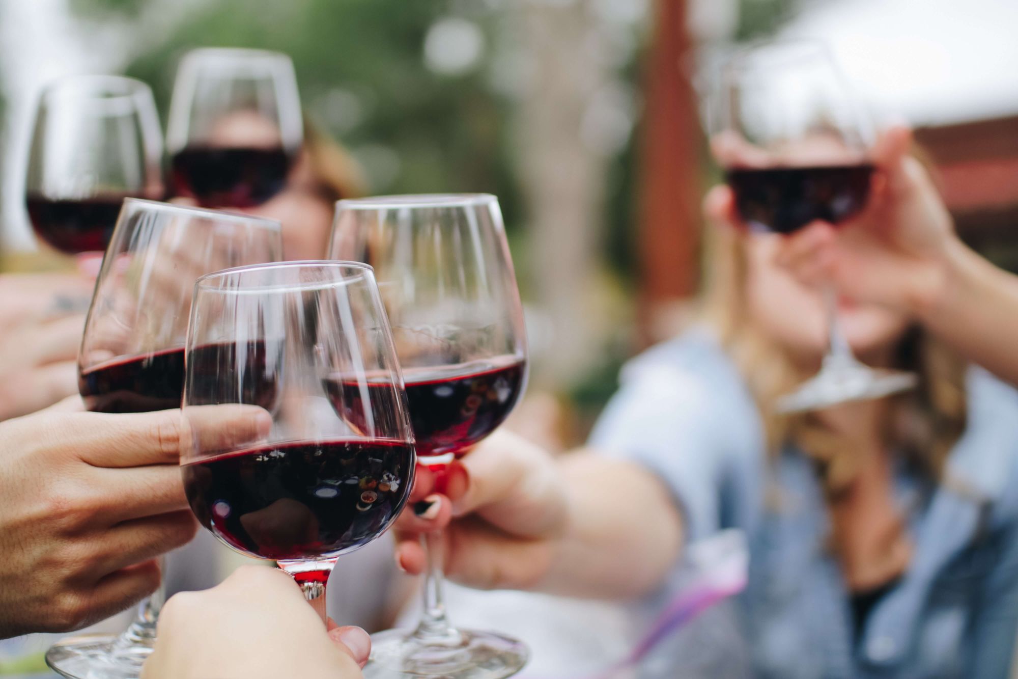 Kollegor som skålar med rödvin under vinprovning